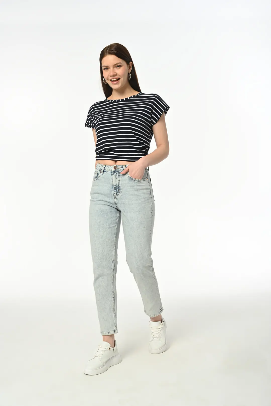 Mom Kadın Açık Mavi Normal Bel 5 Cep Denim Jean Kot Pantolon