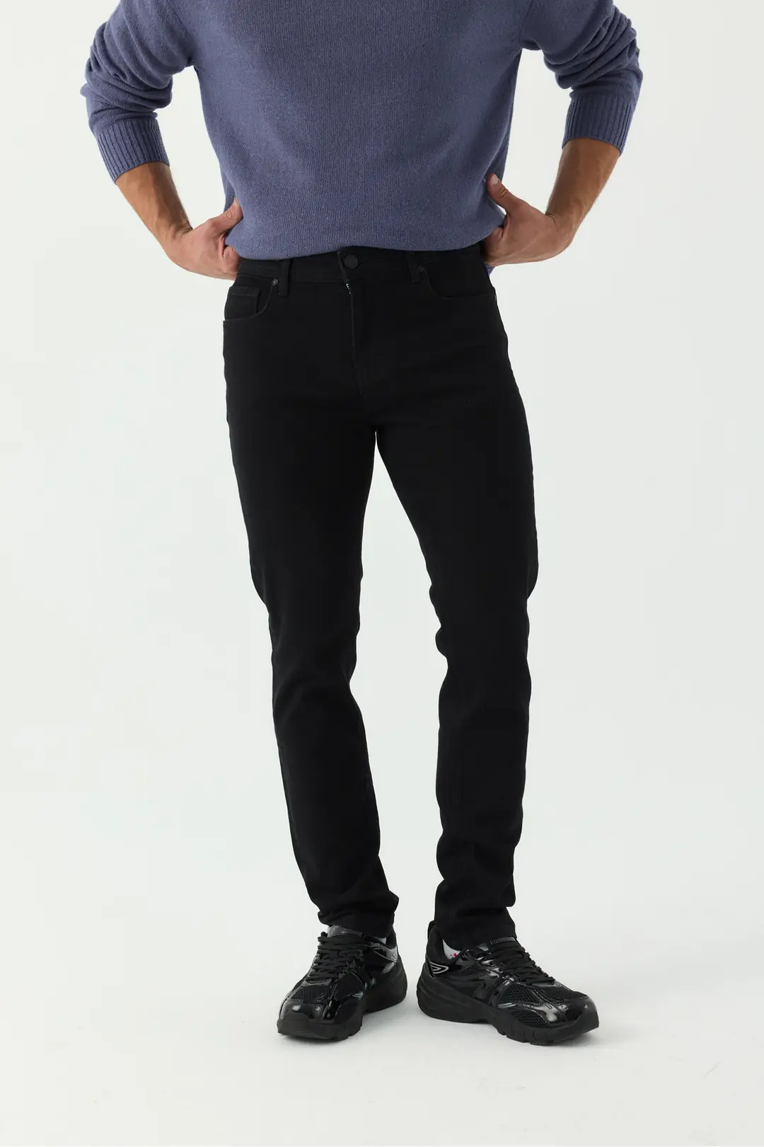 Slim Tapered Erkek Siyah Normal Bel 5 Cep Denim Jean Kot Pantolon