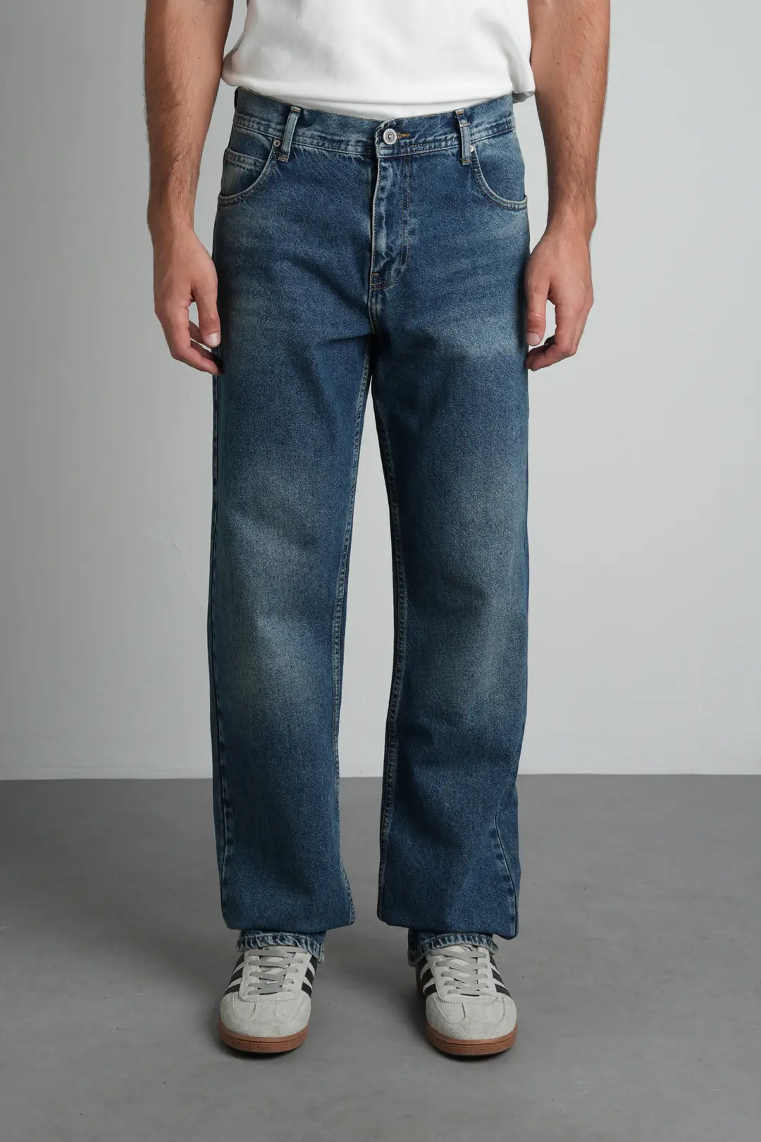 7021 - Erkek Baggy Fit Normal Bel  Geniş Paça Mavi Jean Pantolon