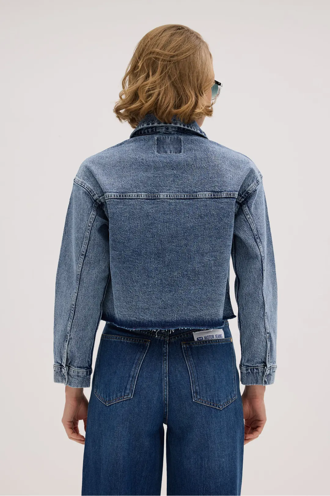 Kadın Rigit Önden Cep Taşlamalı Denim Jean Kot Ceket