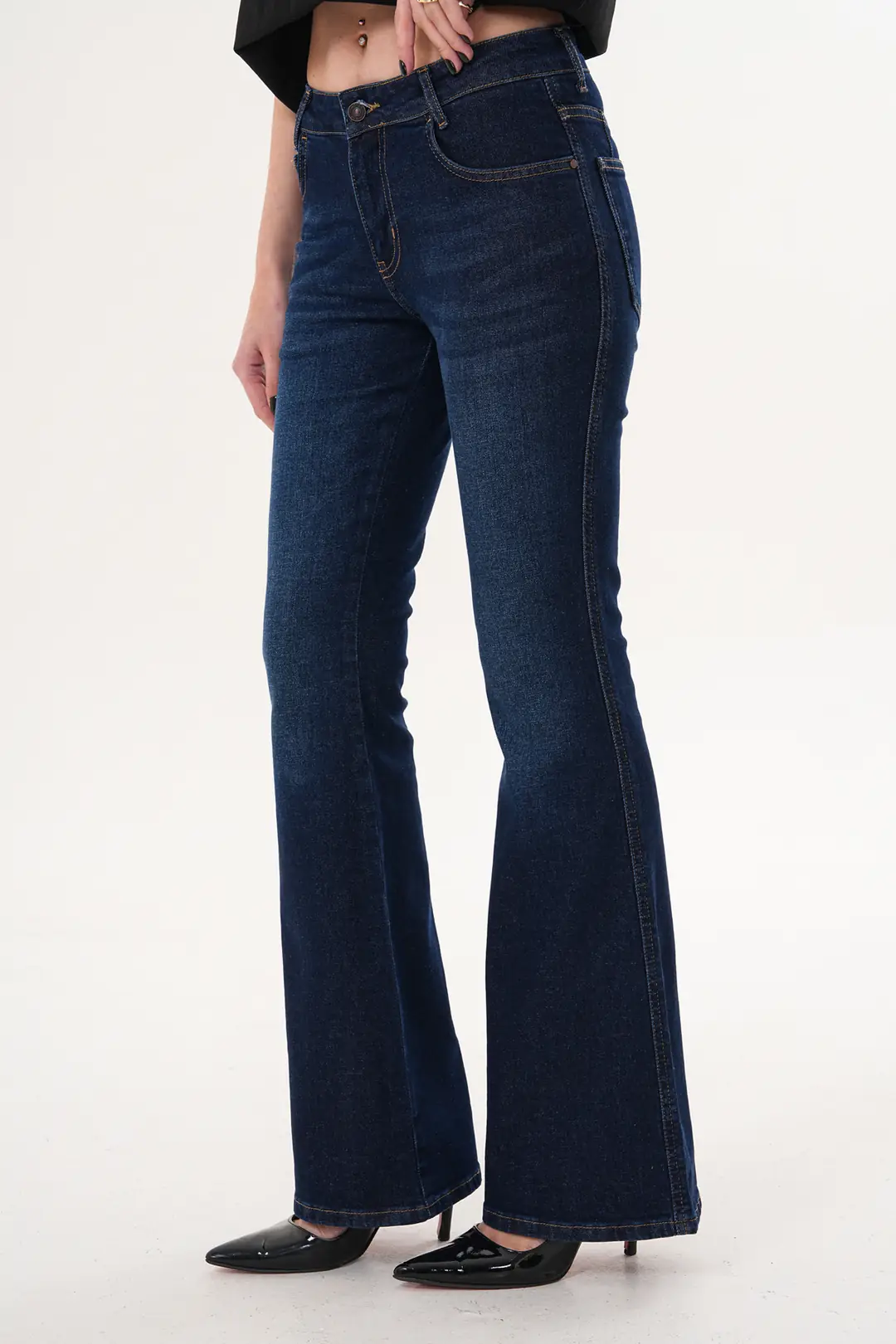 6042 - Kadın Flare Fit Düşük Bel İspanyol Paça Jean Kot Pantolon