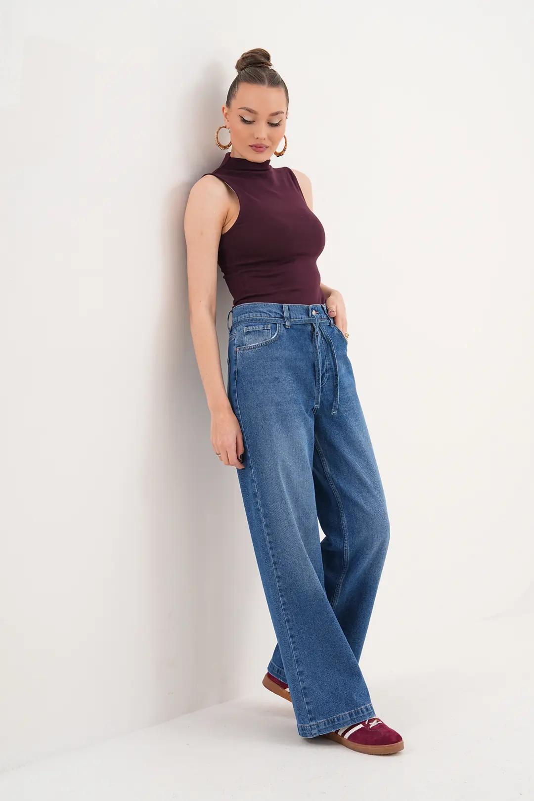 6022 - Kadın Normal Bel Baggy Fit Geniş Paça Jean Pantolon