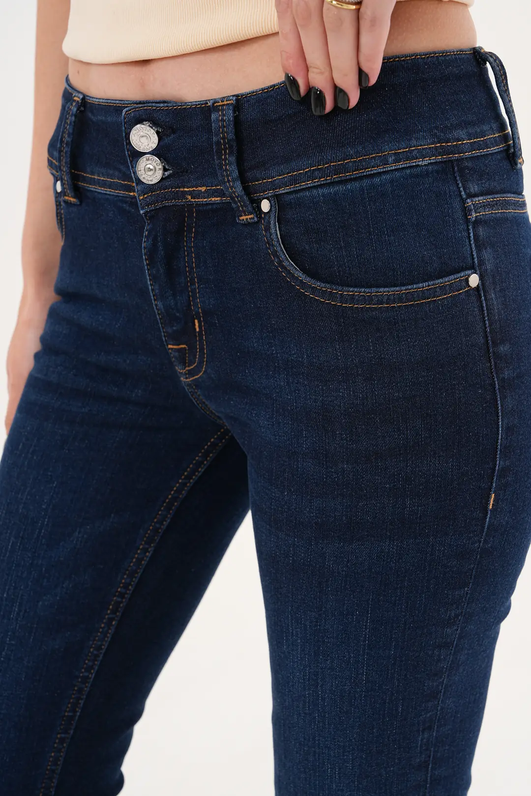 6040 - Kadın Düşük Bel Flare Fit İspanyol Paça Jean Pantolon