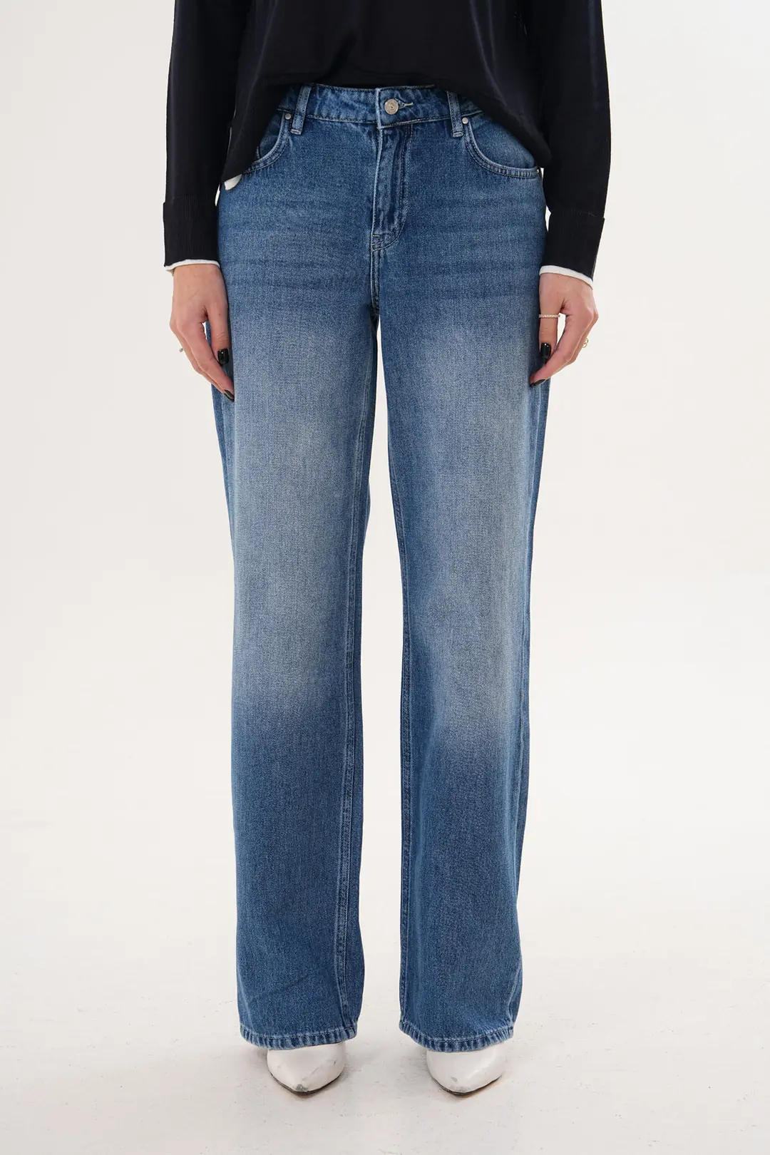 6016 - Kadın Normal Bel Wide Leg Jean Pantolon