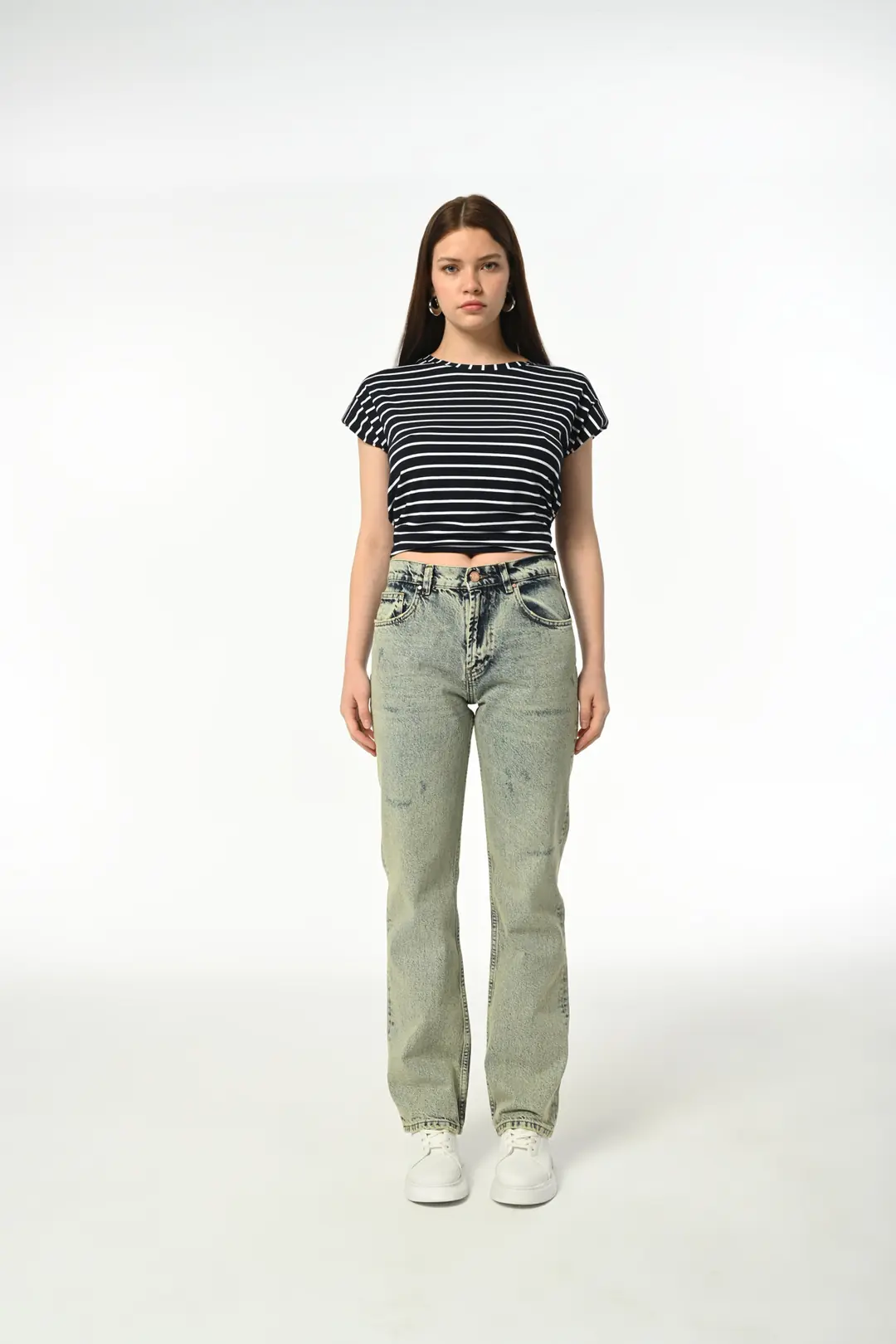 Ürün görseli: Straight Kadın Yeşil Rigid Normal Bel Beş cep Denim Jean Kot Pantolon