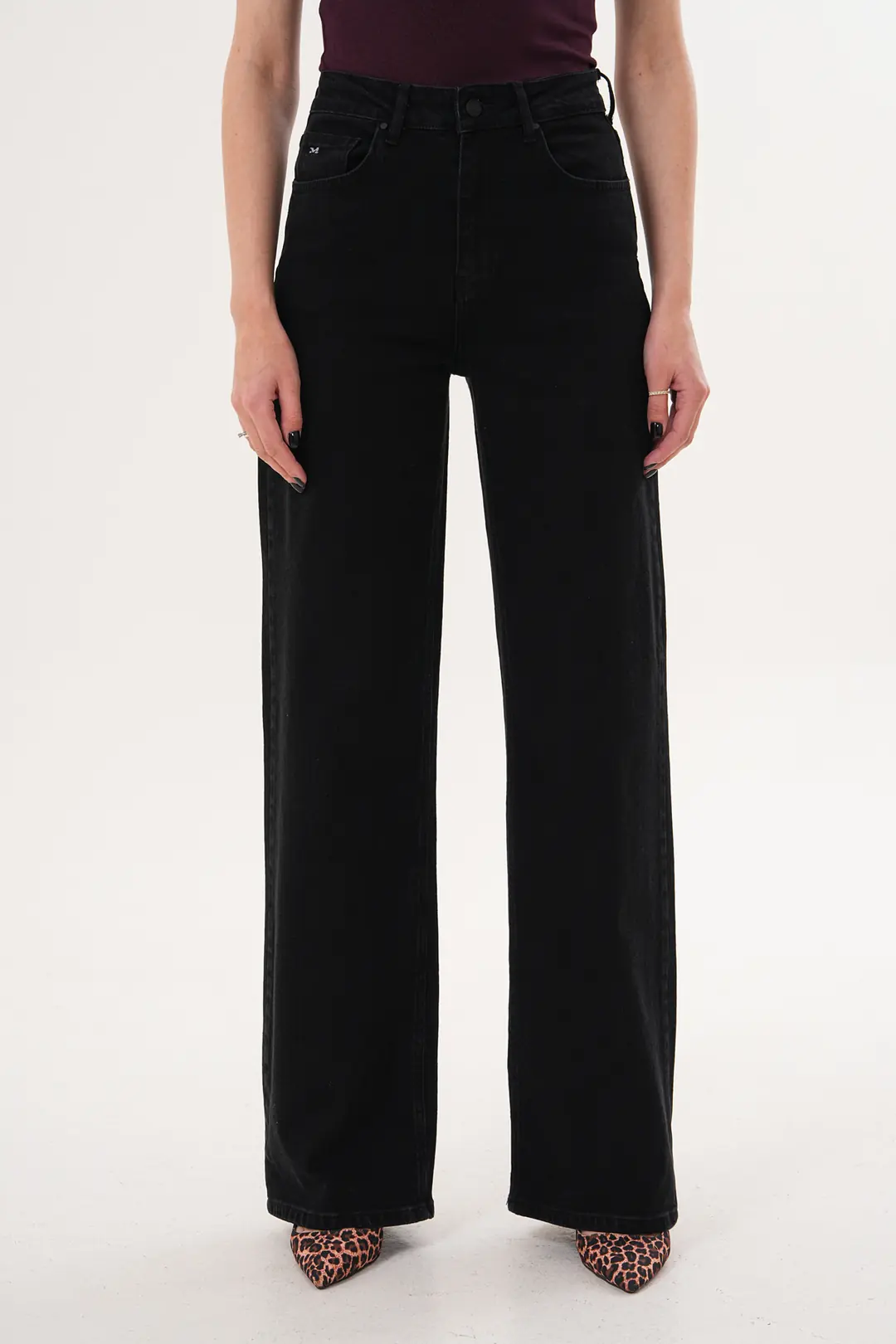 6038 - Kadın Yüksek Bel Wide Leg Geniş Paça Jean Pantolon