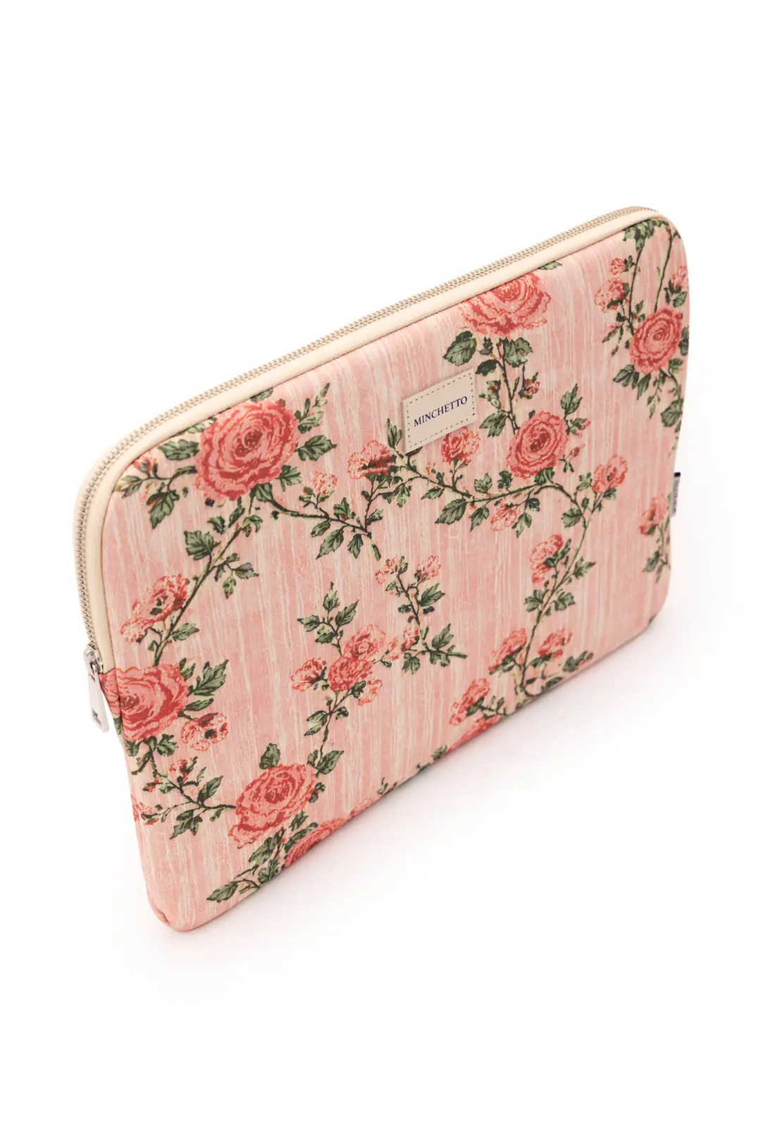 Minchetto Trio – Pembe Floral Desenli Çanta, 15-16 İnç Laptop Kılıfı ve Makyaj Çanta Seti
