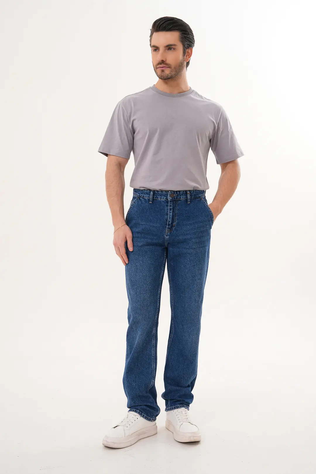 7017 - Erkek Normal Bel Straight Geniş Paça Jean Pantolon