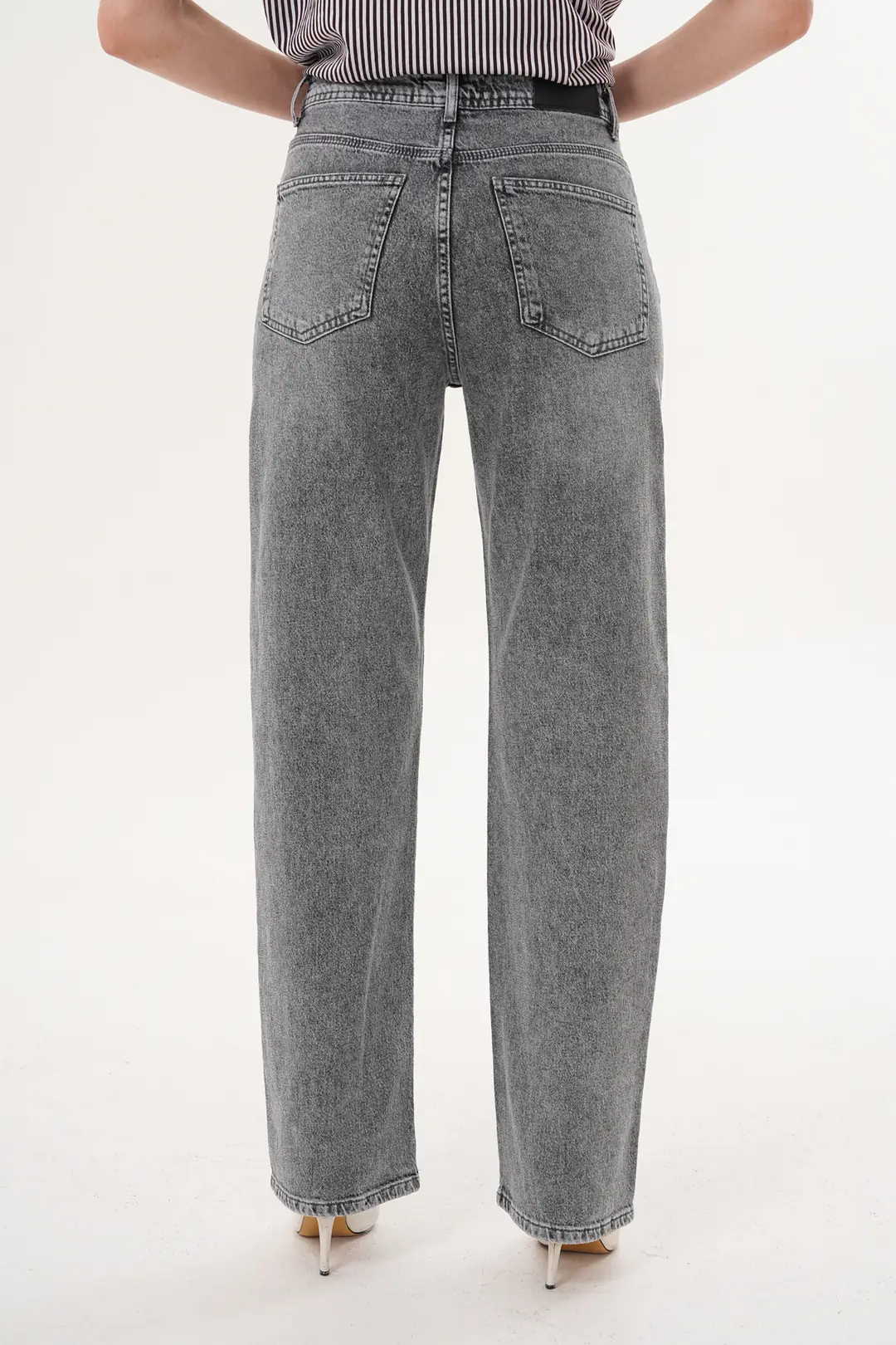 6011 - Kadın Yüksek Bel Straight Fit Gri Jean Kot Pantolon