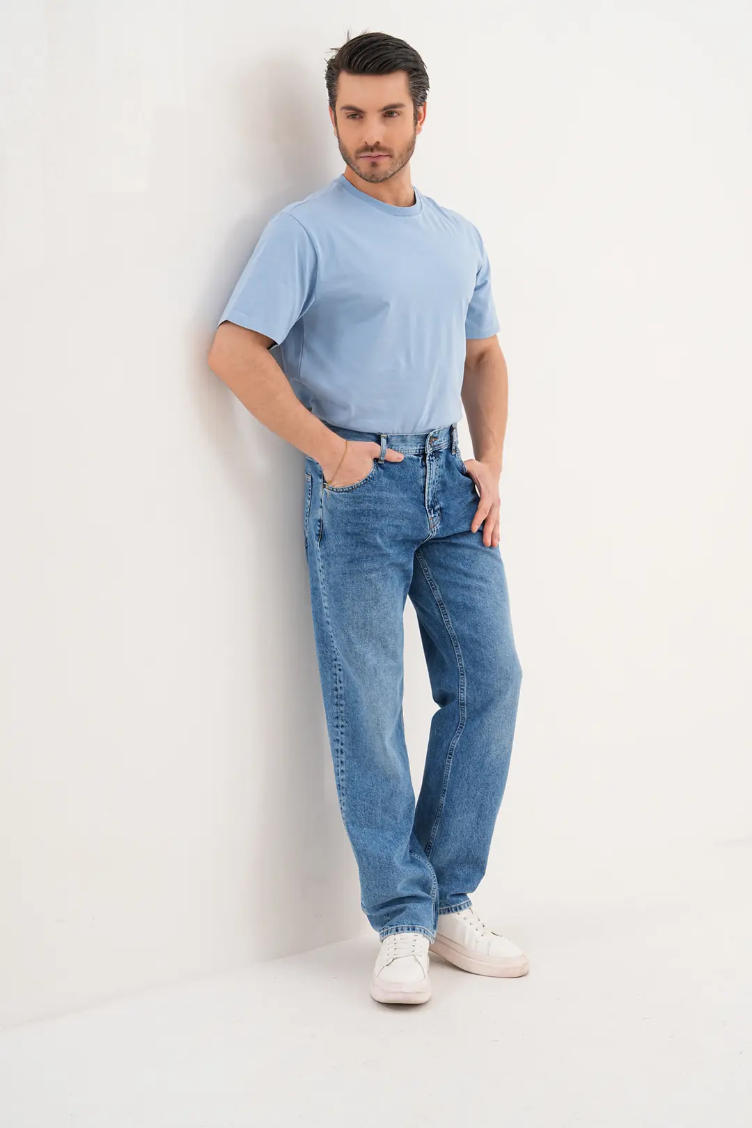 7021 - Erkek Baggy Fit Normal Bel  Geniş Paça Jean Pantolon