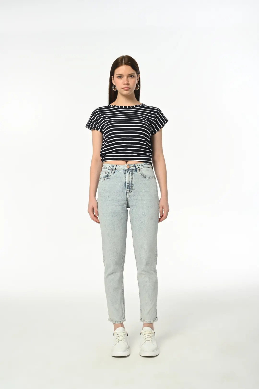 Mom Kadın Açık Mavi Normal Bel 5 Cep Denim Jean Kot Pantolon