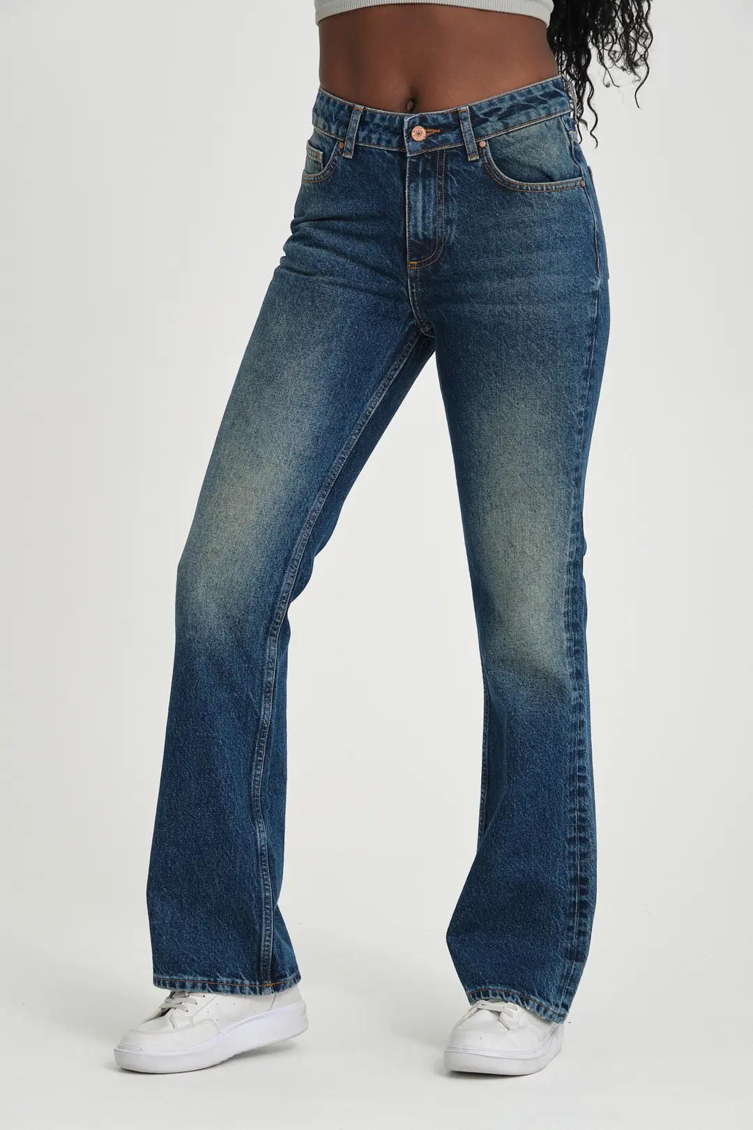 Flare Kadın Mavi Normal Bel 5 Cep Denim Jean Kot Pantolon