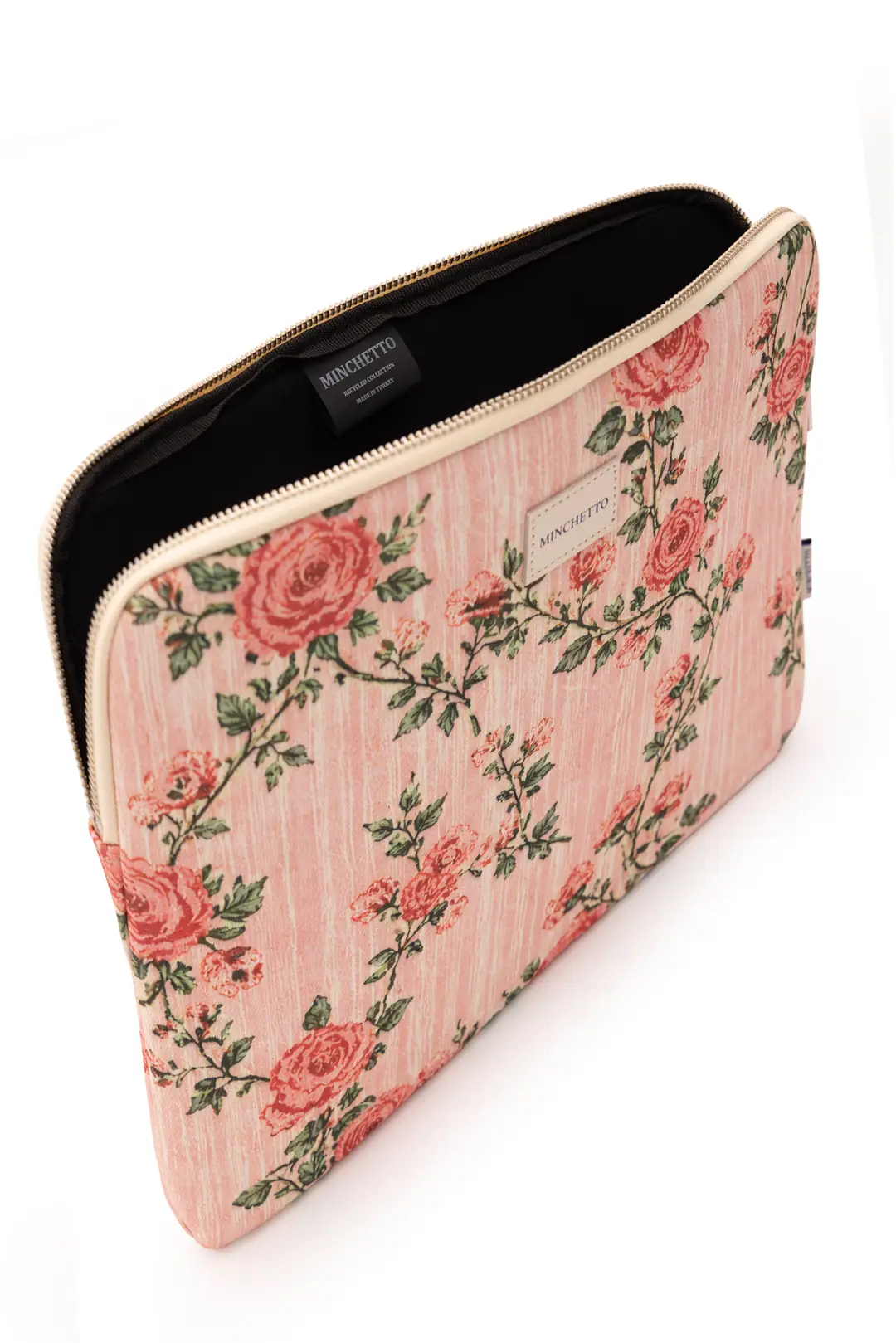 Minchetto Trio – Pembe Floral Desenli Çanta, 15-16 İnç Laptop Kılıfı ve Makyaj Çanta Seti