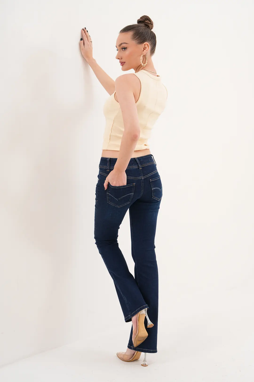 6040 - Kadın Düşük Bel Flare Fit İspanyol Paça Jean Pantolon