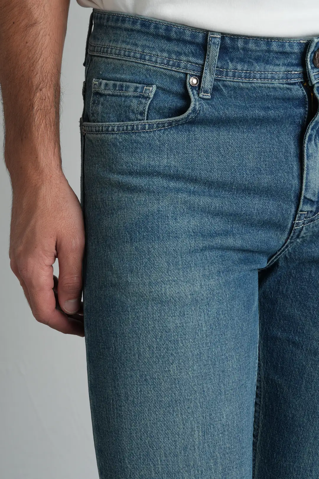Yeşil Mavi Straight Fit Normal Bel Likralı Erkek Jean Pantolon
