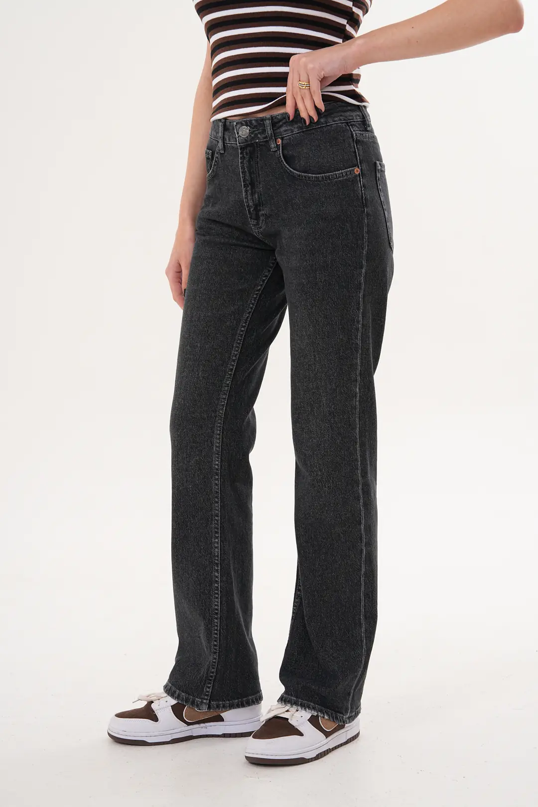 6030 - Kadın Normal Bel Straight Fit Boru Paça Jean Pantolon