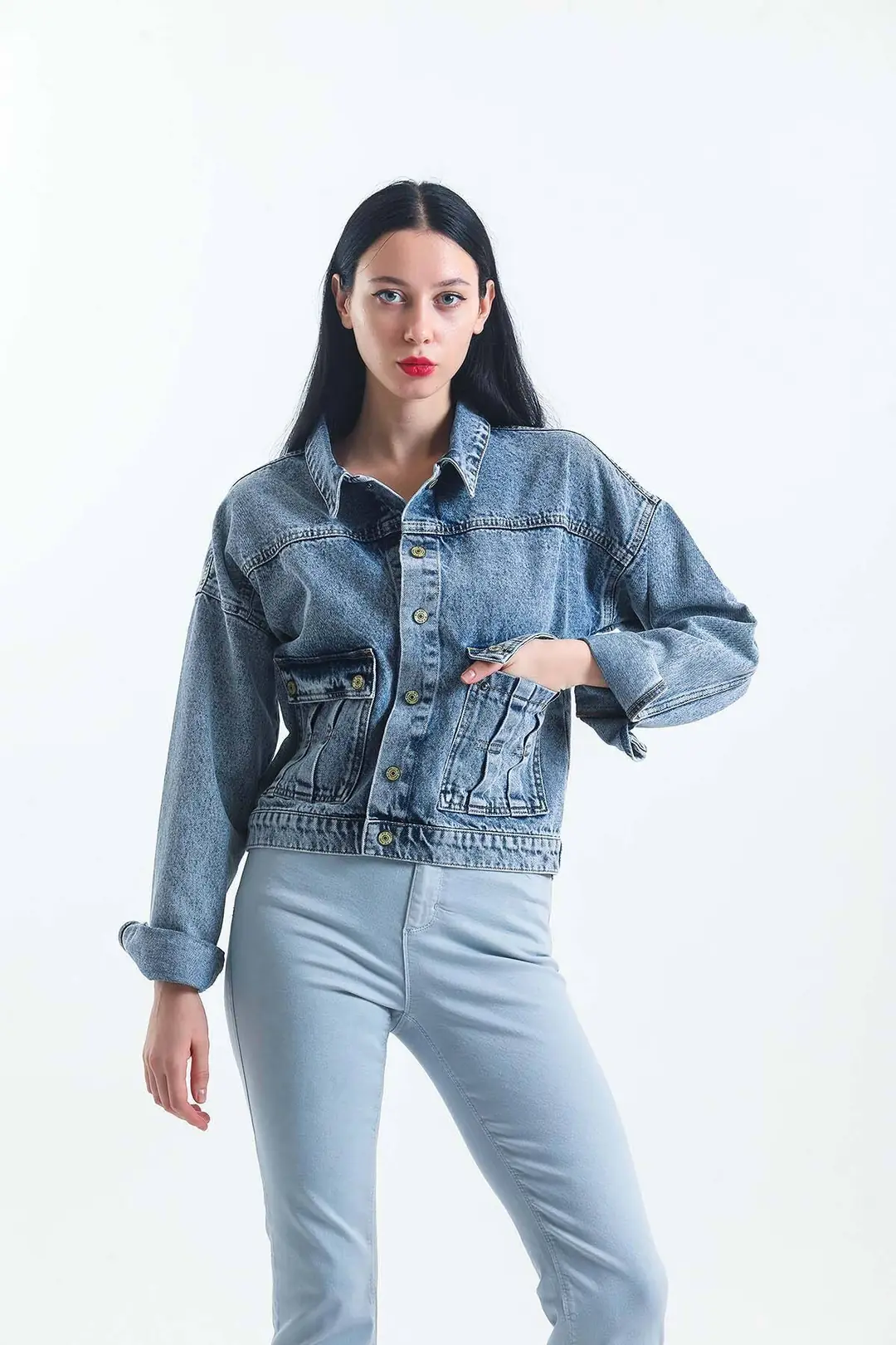 Günlük Kadın Klasik Jean Rigit Young Önden Cep Denim Ceket