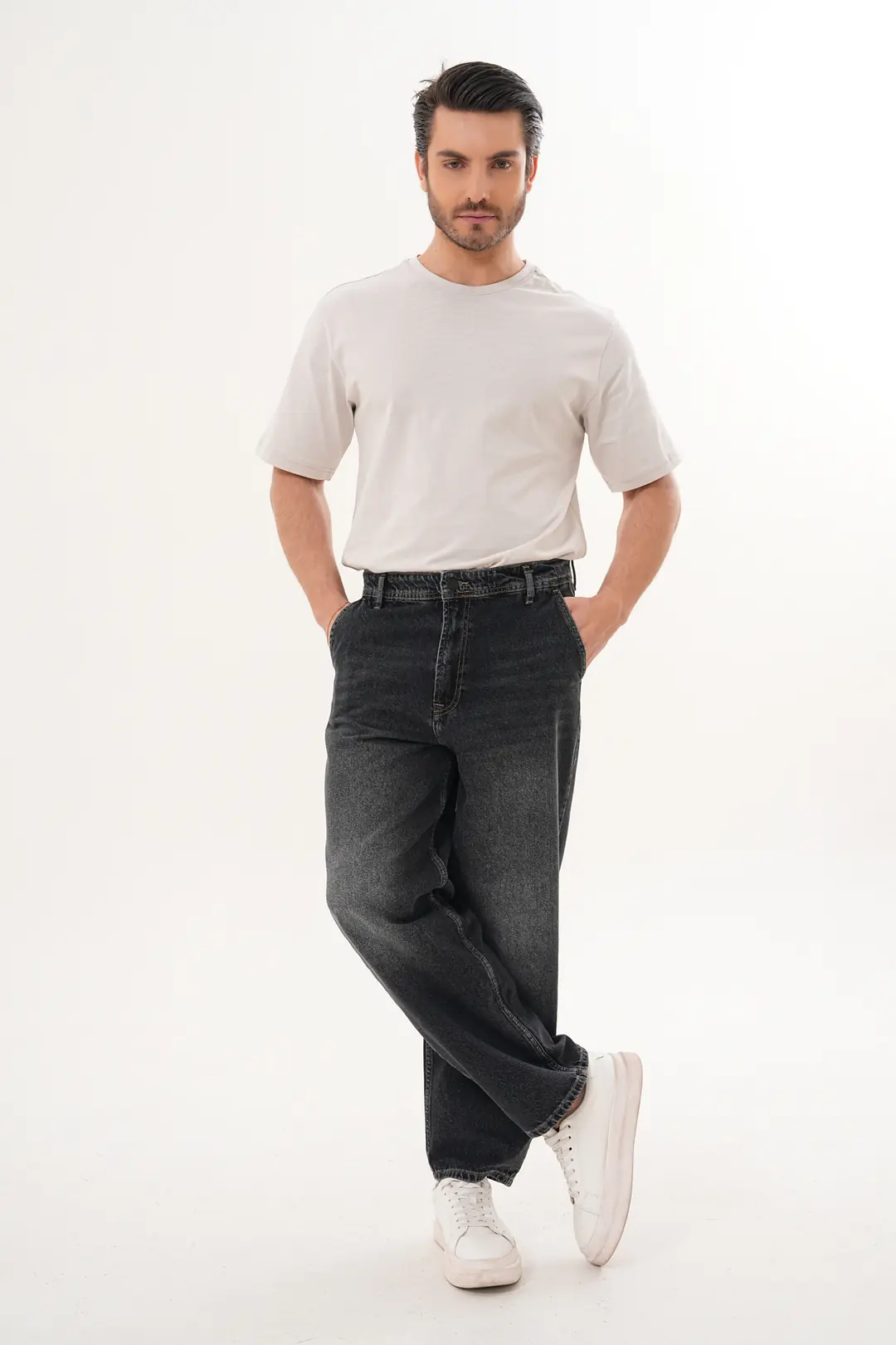 7012 - Erkek Yüksek Bel Skater Fit Geniş Paça Jean Pantolon