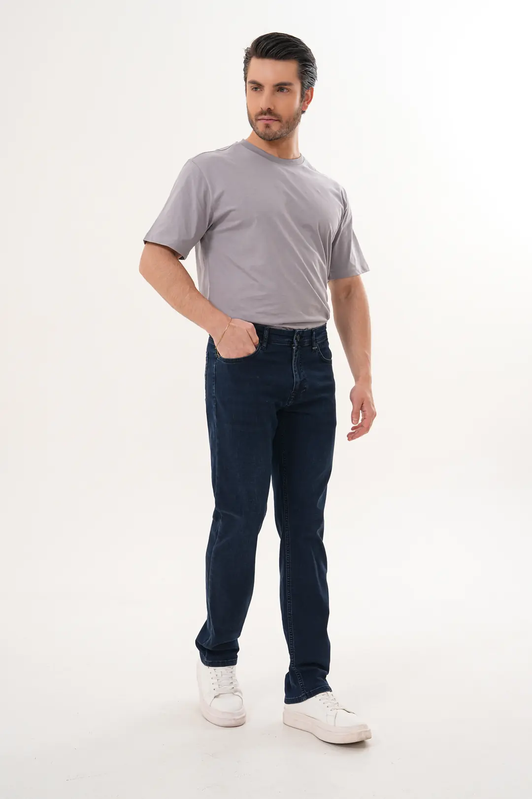 7005 - Erkek Yüksek Bel Straight Boru Paça Jean Pantolon