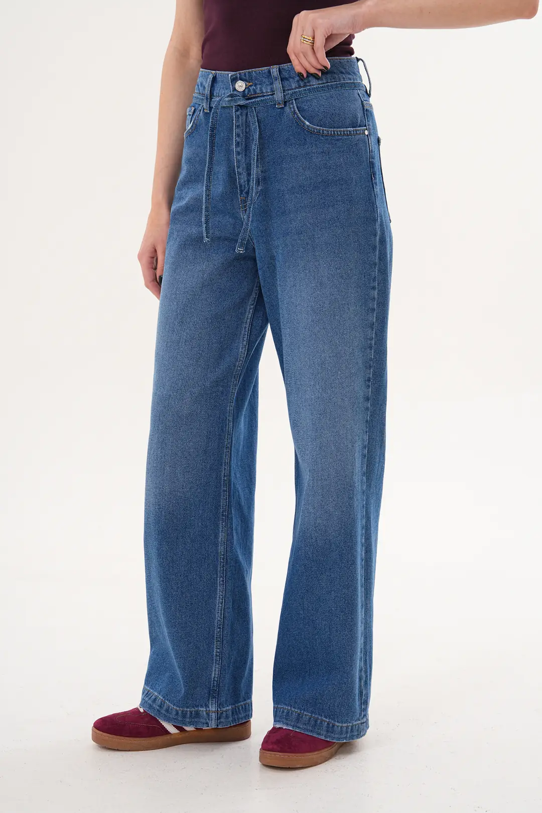 6022 - Kadın Normal Bel Baggy Fit Geniş Paça Jean Pantolon