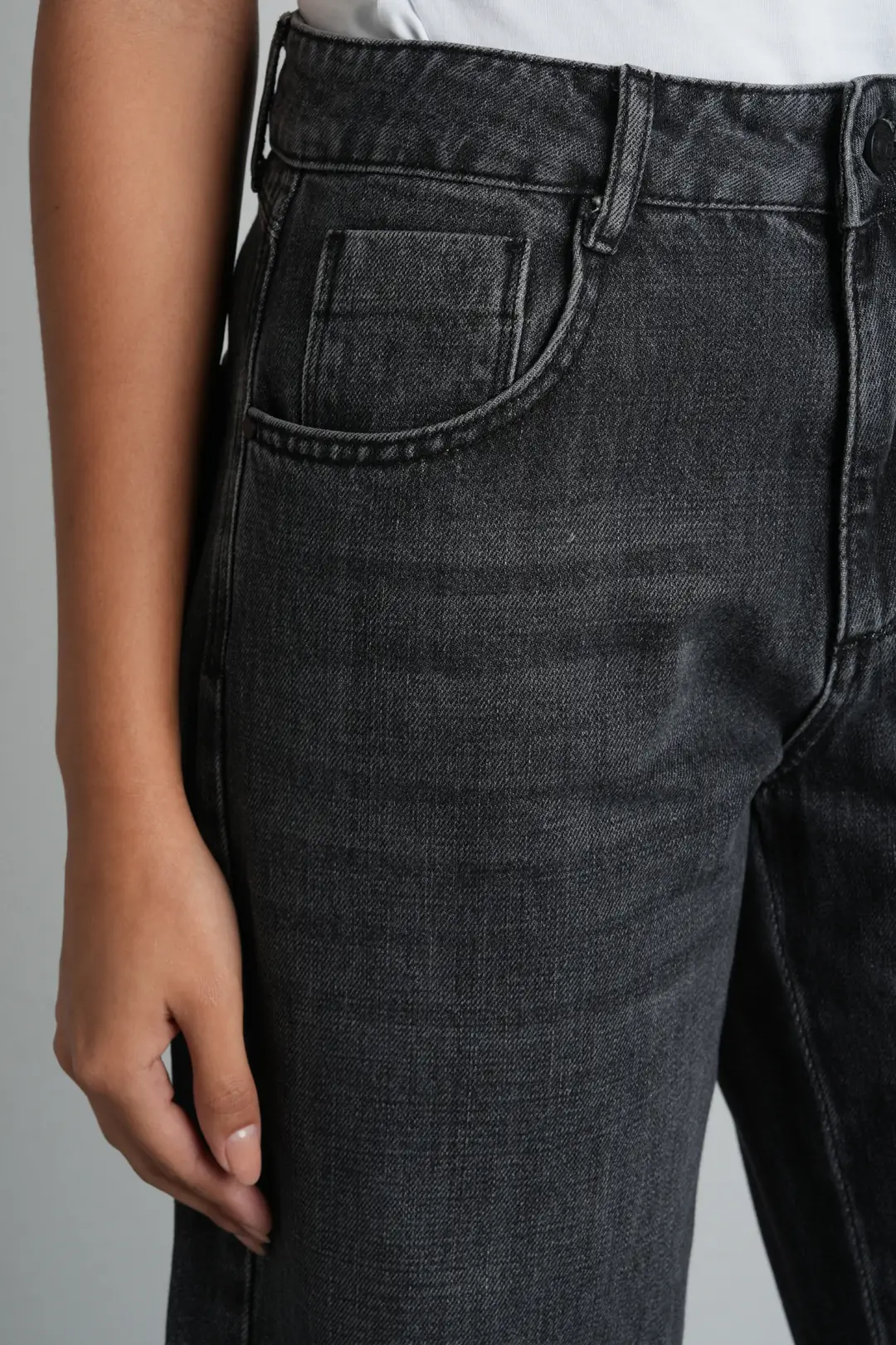 Antrasit Balloon Fit Normal Bel Pamuklu Kadın Jean Pantolon