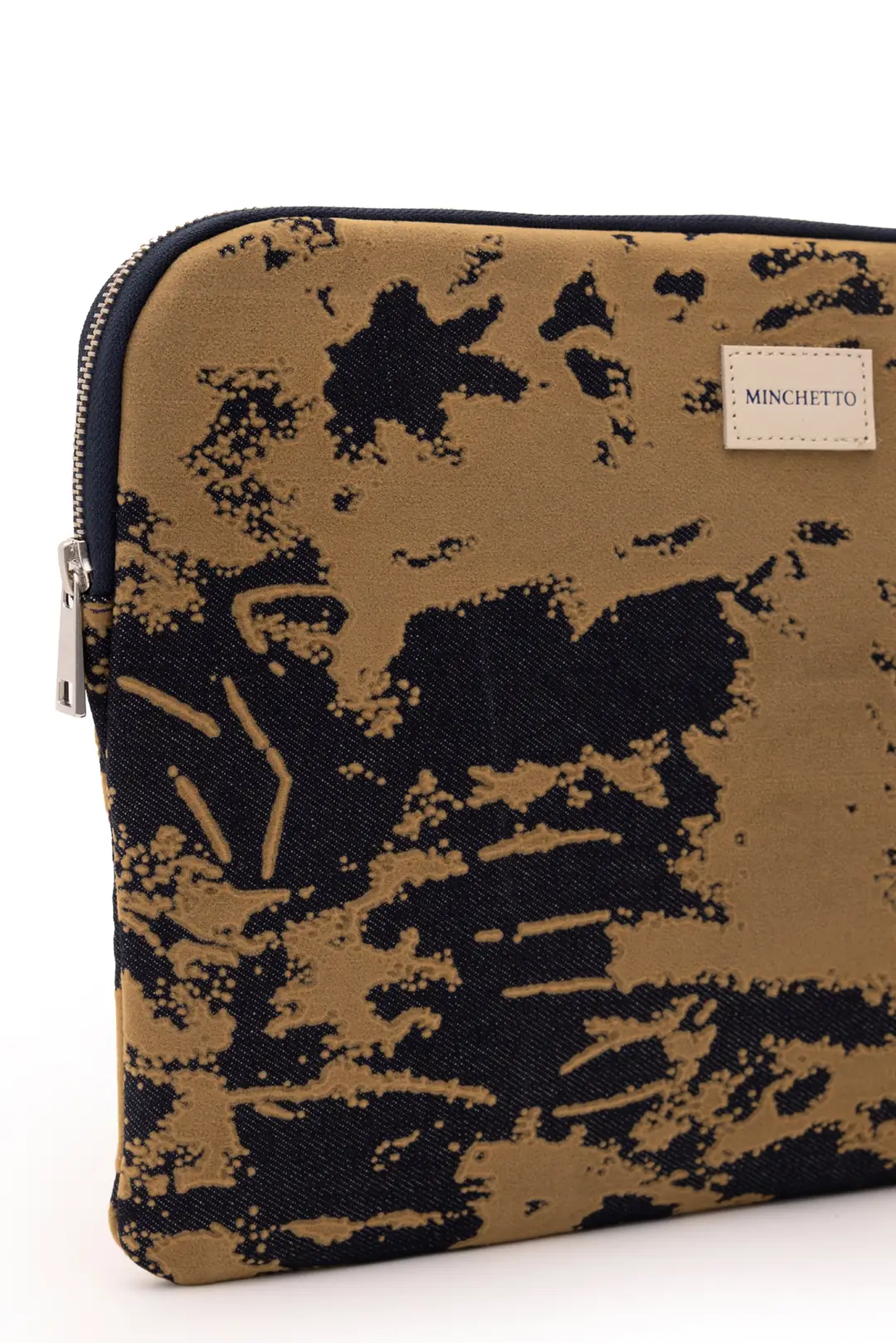 Forte 15-16 İnç Bej Flok Baskılı Denim Laptop Kılıfı