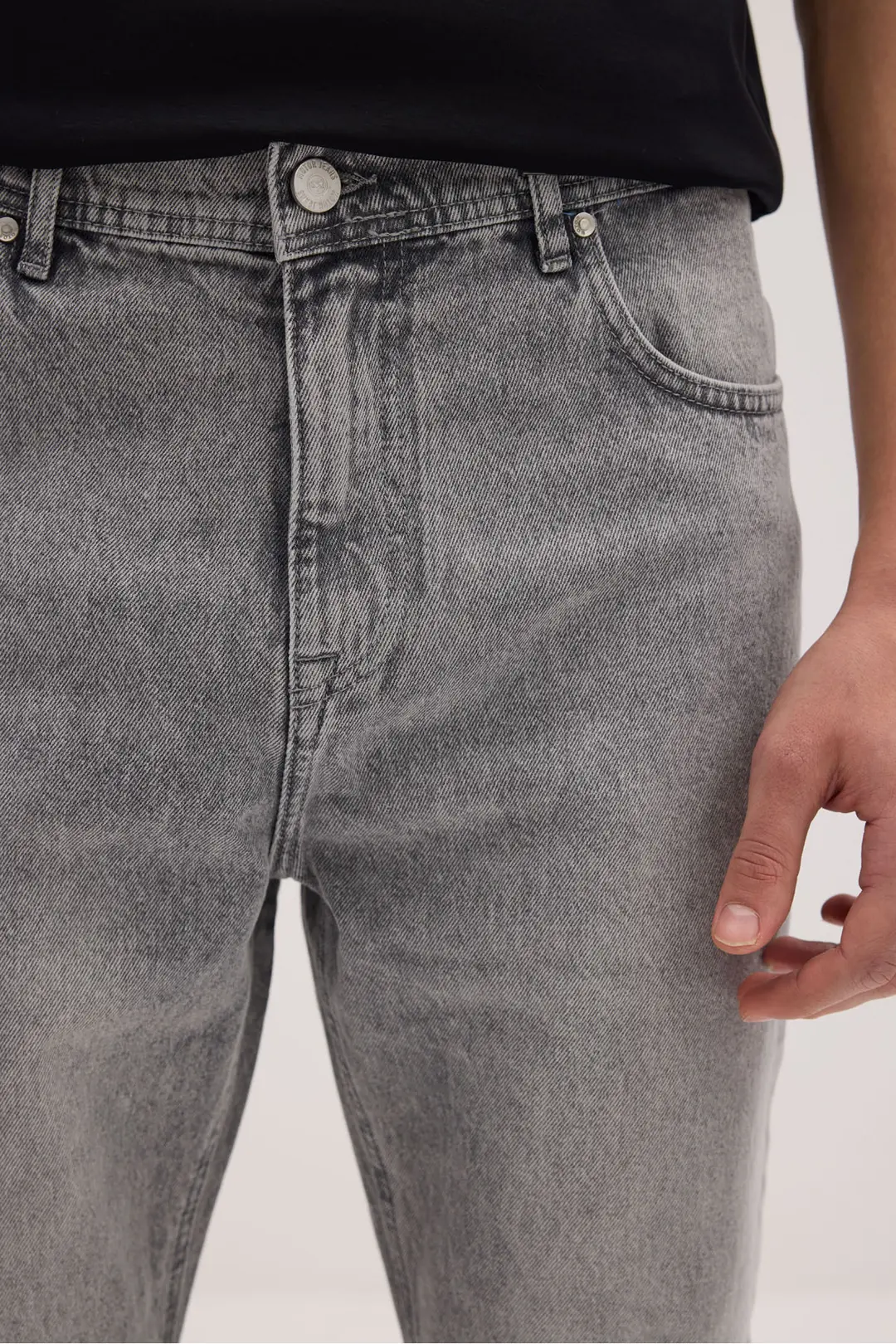 Tapered Erkek Gri 5 Cep Lycralı Taşlamalı Denim Jean Kot Pantolon