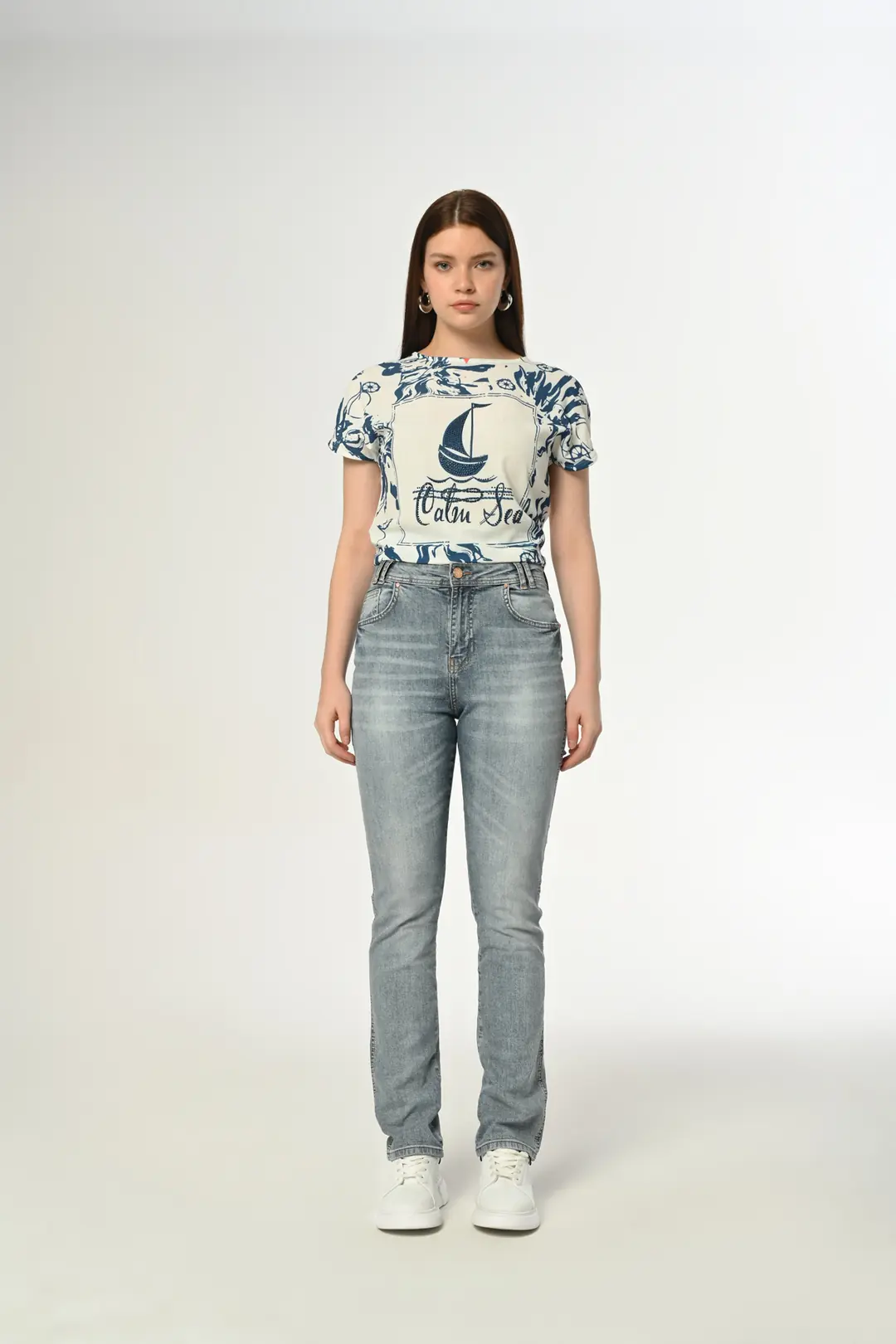 Ürün görseli: Straight Kadın Açık Mavi Rigid Normal Bel 5 Cep Denim Jean Kot Pantolon