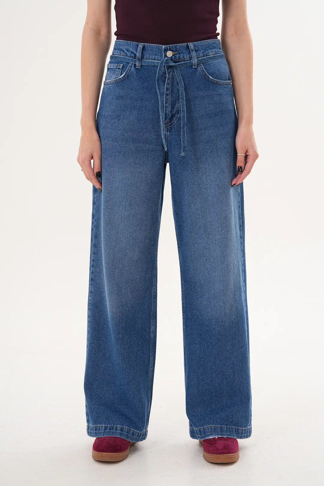 6022 - Kadın Normal Bel Baggy Fit Geniş Paça Jean Pantolon