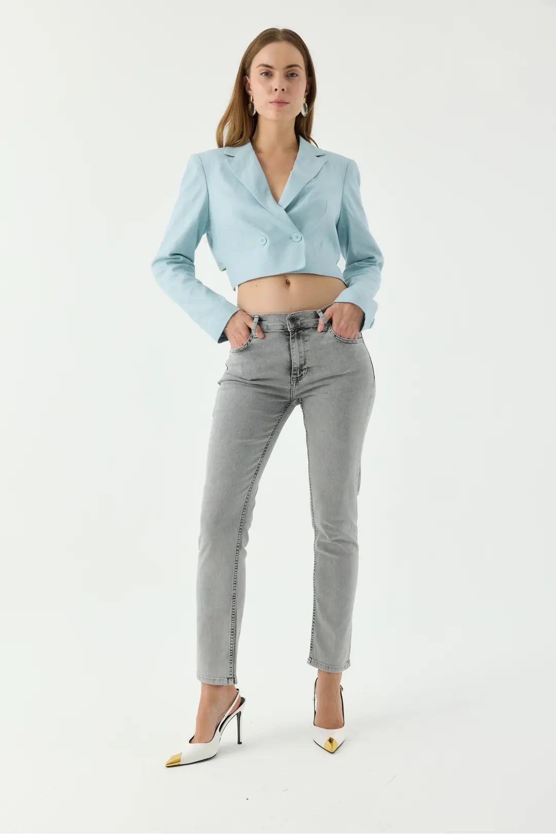 Ürün görseli: Slim Kadın Gri 5 Cep Denim Jean Kot Pantolon