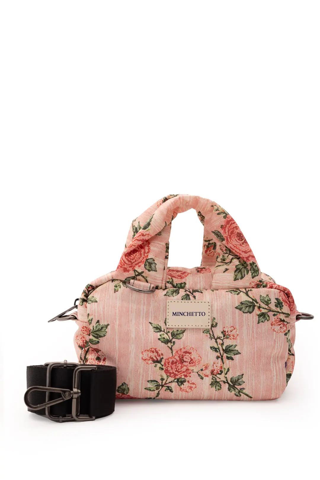 Minchetto Trio – Pembe Floral Desenli Çanta, 15-16 İnç Laptop Kılıfı ve Makyaj Çanta Seti