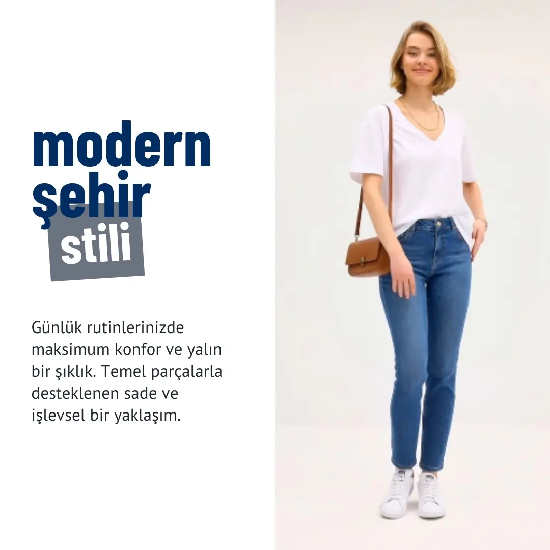 6003 - Kadın Slim Mom Fit Normal Bel Bilek Boy Jean Pantolon