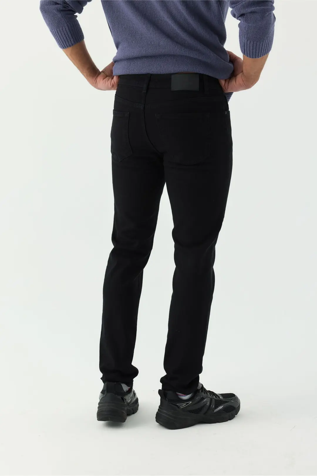 Slim Tapered Erkek Siyah Normal Bel 5 Cep Denim Jean Kot Pantolon