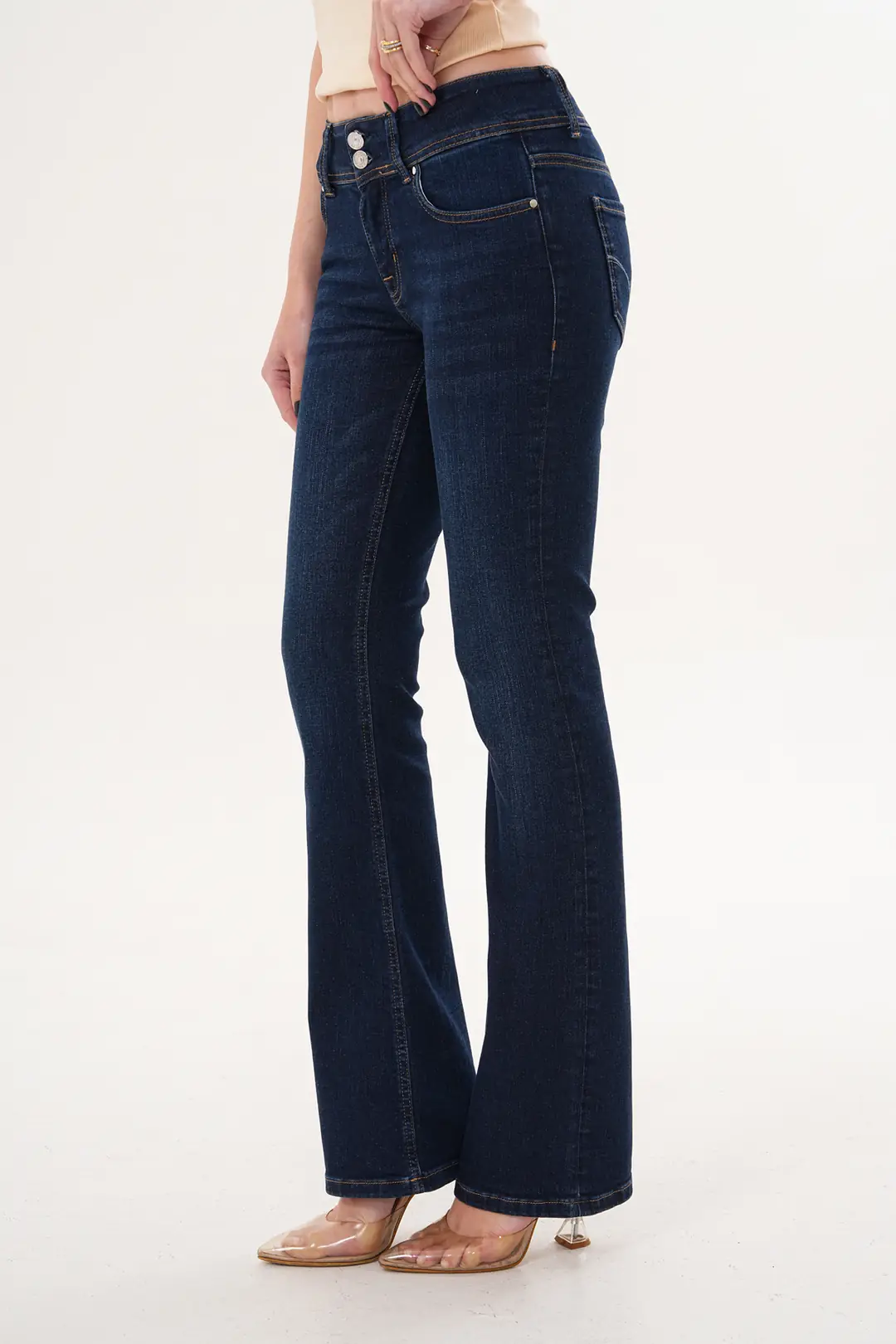 6040 - Kadın Düşük Bel Flare Fit İspanyol Paça Jean Pantolon