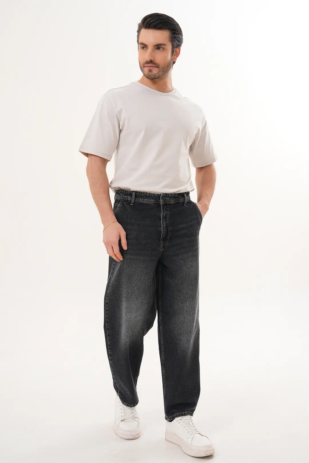 7012 - Erkek Yüksek Bel Skater Fit Geniş Paça Jean Pantolon