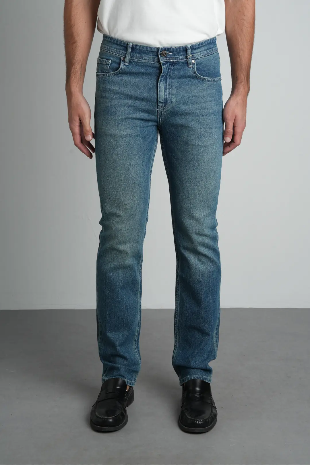 Yeşil Mavi Straight Fit Normal Bel Likralı Erkek Jean Pantolon
