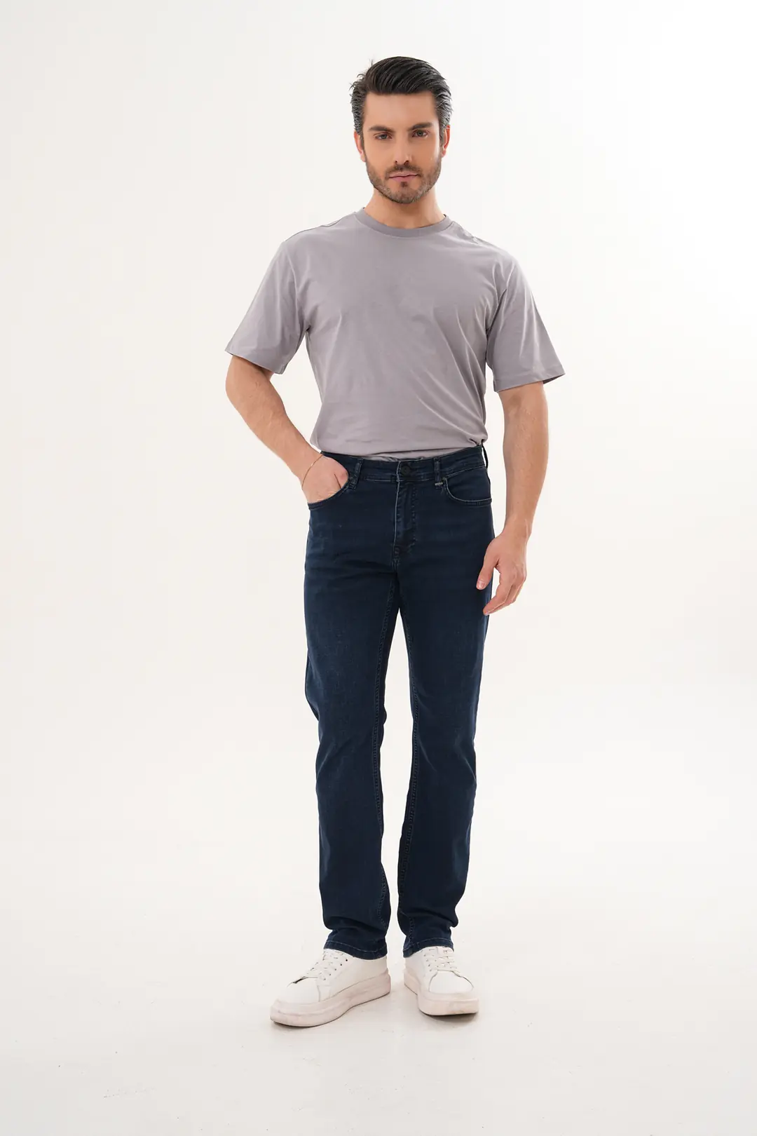 7005 - Erkek Yüksek Bel Straight Boru Paça Jean Pantolon