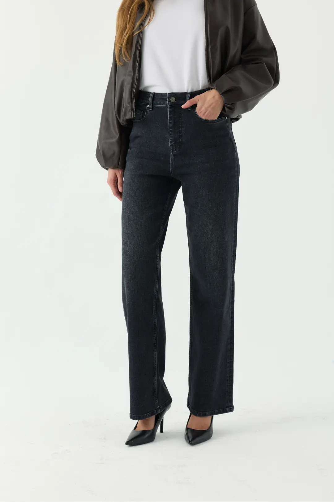 Ürün görseli: Wide Leg Kadın Antrasit Normal Bel 5 Cep Denim Jean Kot Pantolon