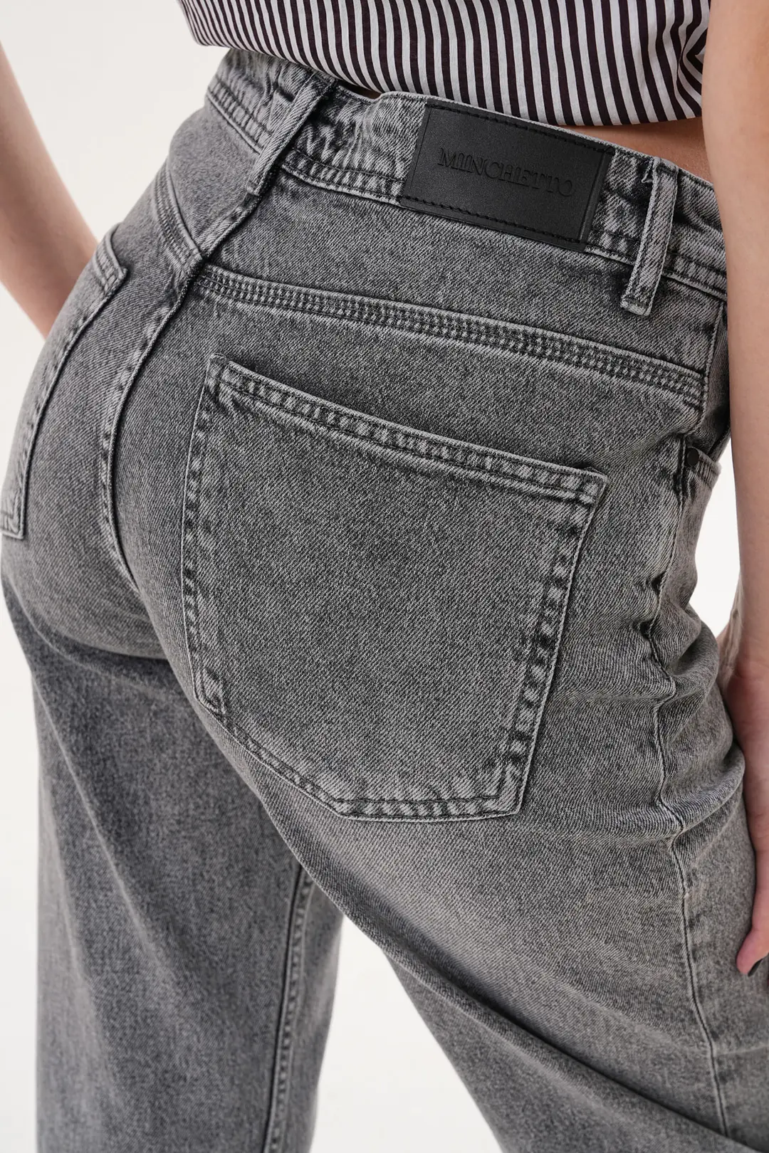 6011 - Kadın Yüksek Bel Straight Fit Gri Jean Kot Pantolon