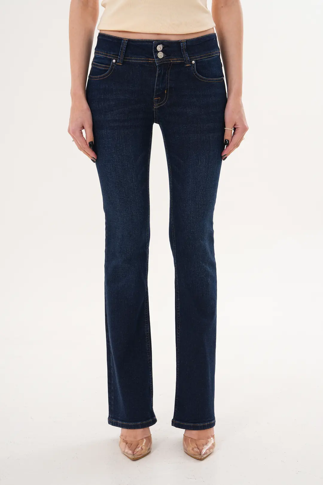 6040 - Kadın Düşük Bel Flare Fit İspanyol Paça Jean Pantolon