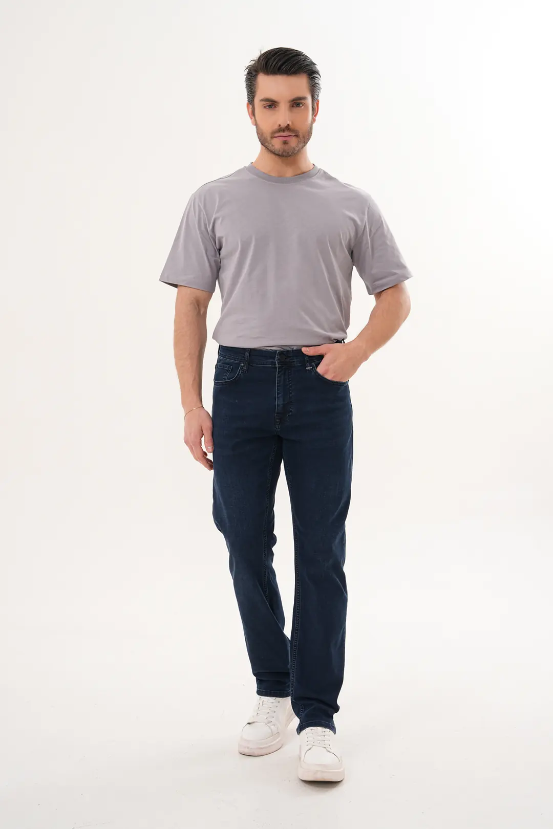 7005 - Erkek Yüksek Bel Straight Boru Paça Jean Pantolon