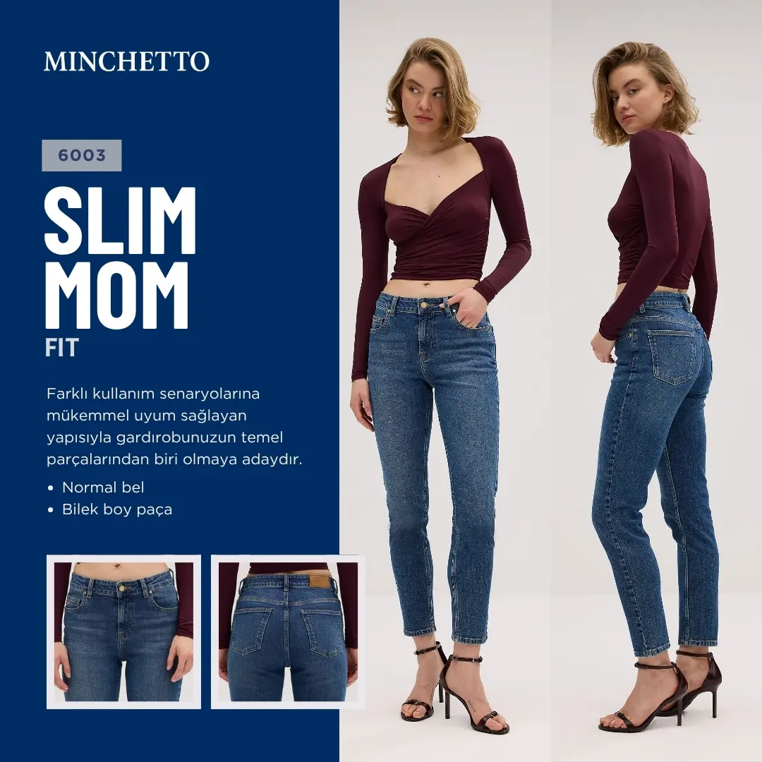 6003 - Kadın Slim Mom Fit Normal Bel Bilek Boy Jean Pantolon