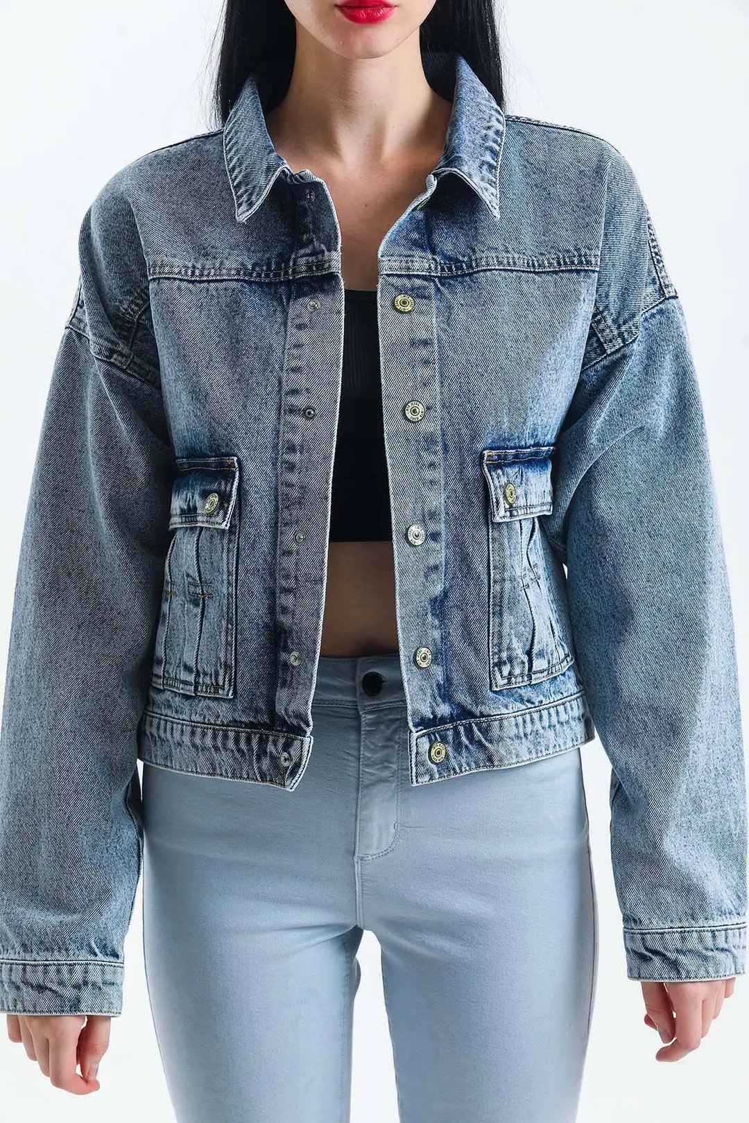 Günlük Kadın Klasik Jean Rigit Young Önden Cep Denim Ceket