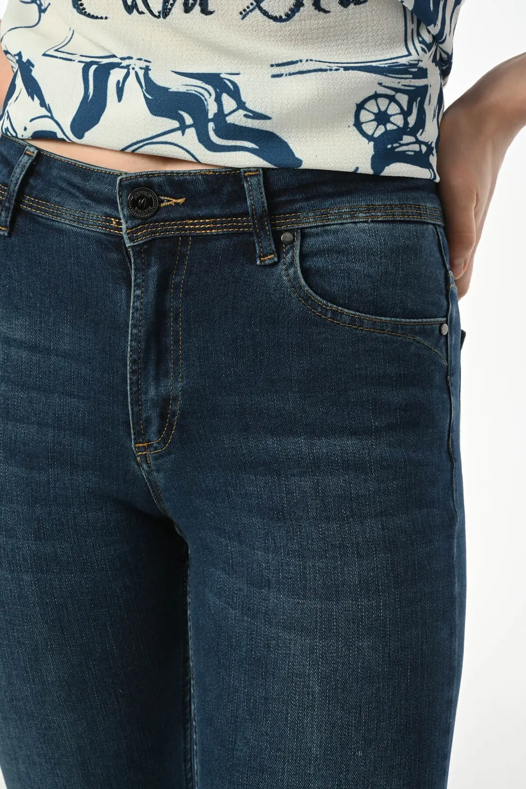 Skınny Kadın Mavi Stretch Yüksek Bel 5 Cep Denim Jean Kot Pantolon