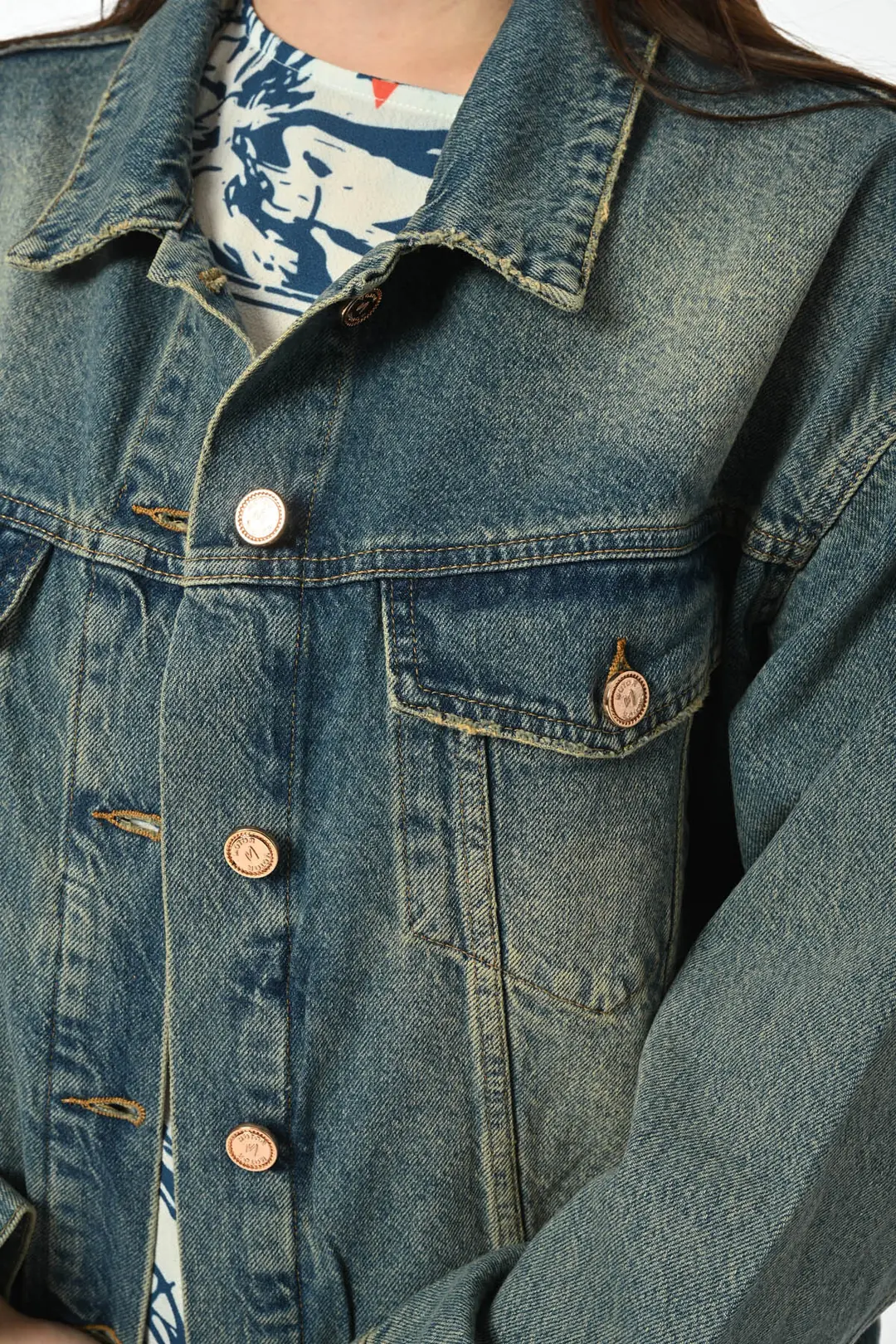 Klasik D266 Günlük Kadın Jean Rigit Young Önden Cep Denim Ceket