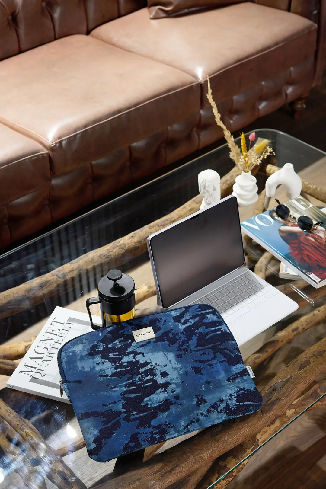 Forte 13-14 İnç Mavi Etnik Flok Baskılı Denim Laptop Kılıfı