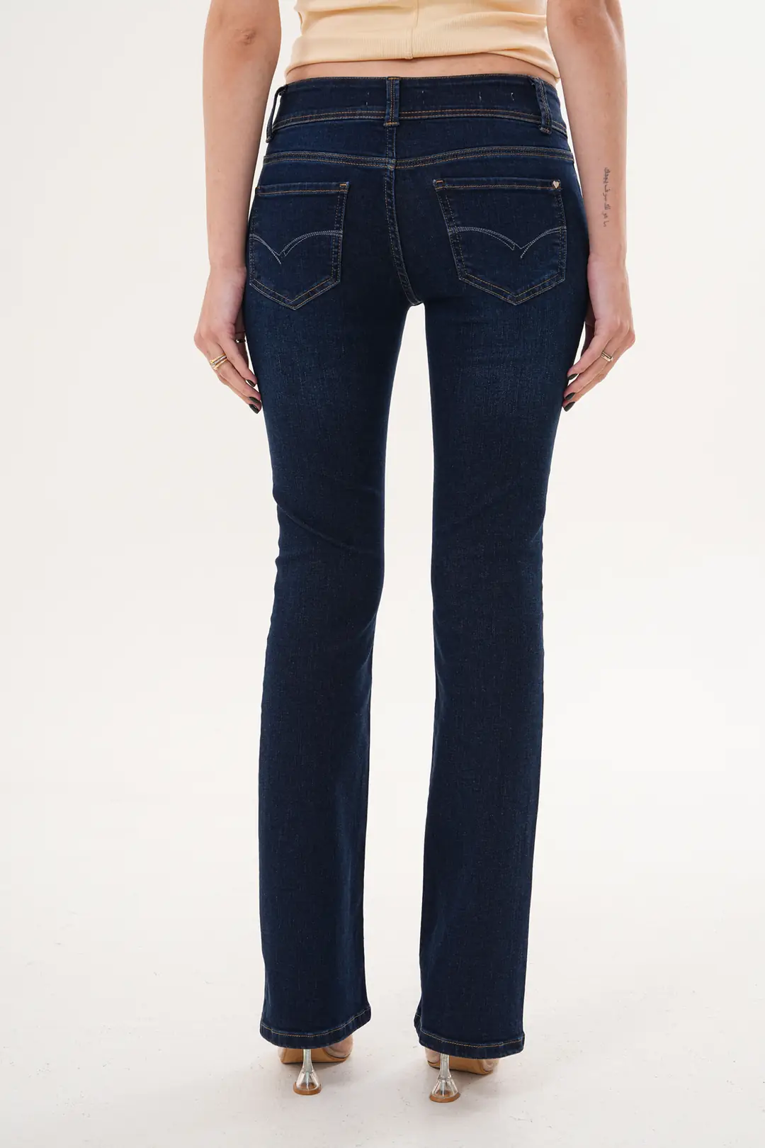 6040 - Kadın Düşük Bel Flare Fit İspanyol Paça Jean Pantolon