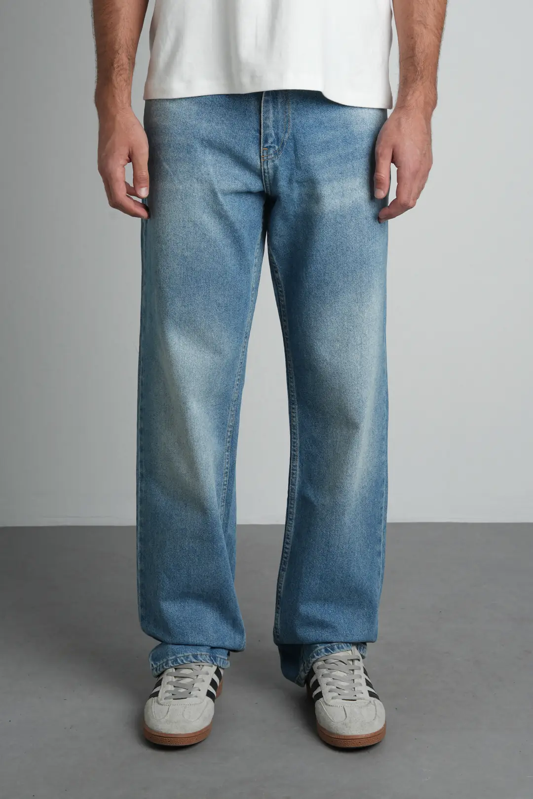 7021 - Açık Mavi Baggy Fit Normal Bel Geniş Paça  Erkek Jean Pantolon