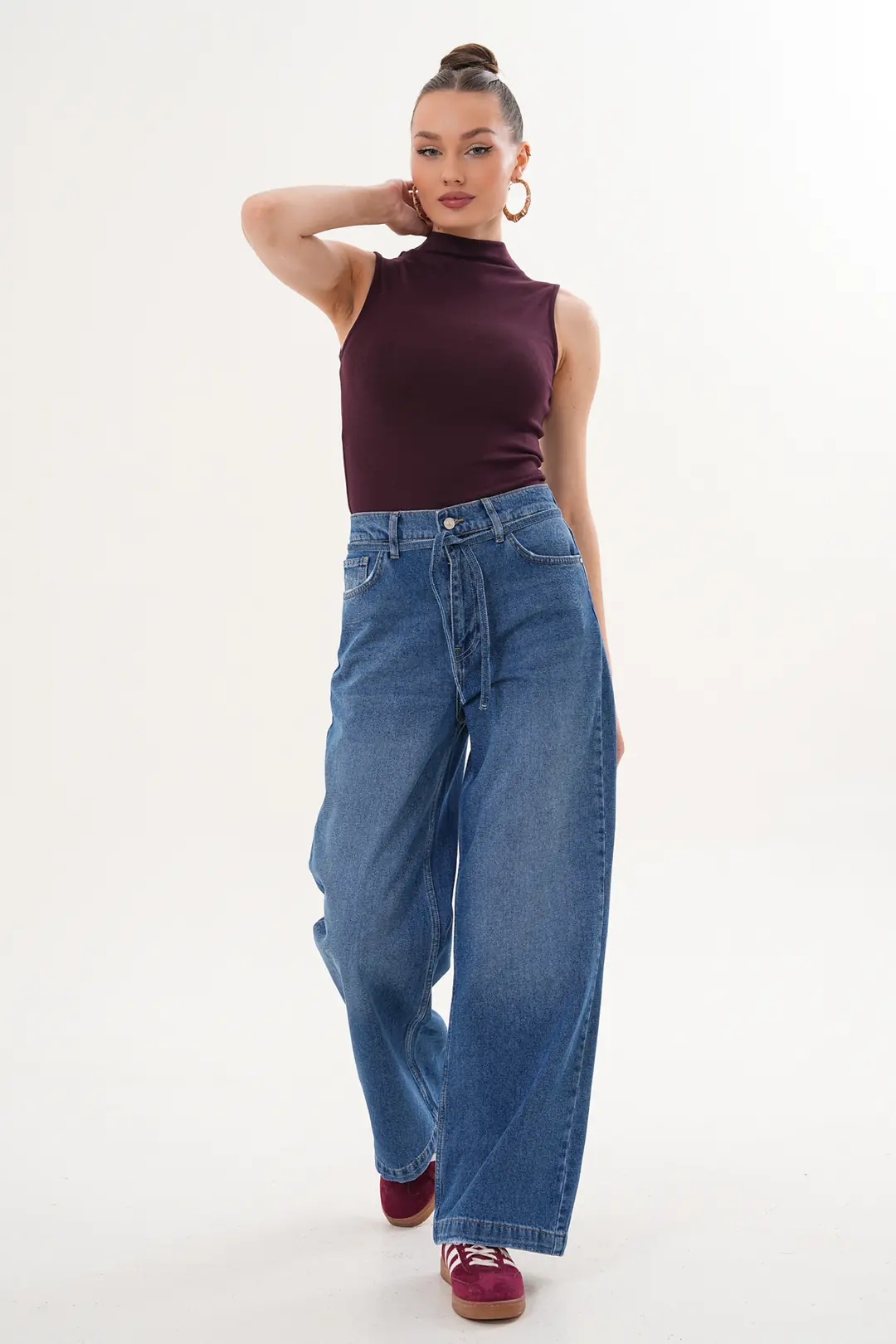 Ürün görseli: 6022 - Kadın Normal Bel Baggy Fit Geniş Paça Jean Pantolon - Blue