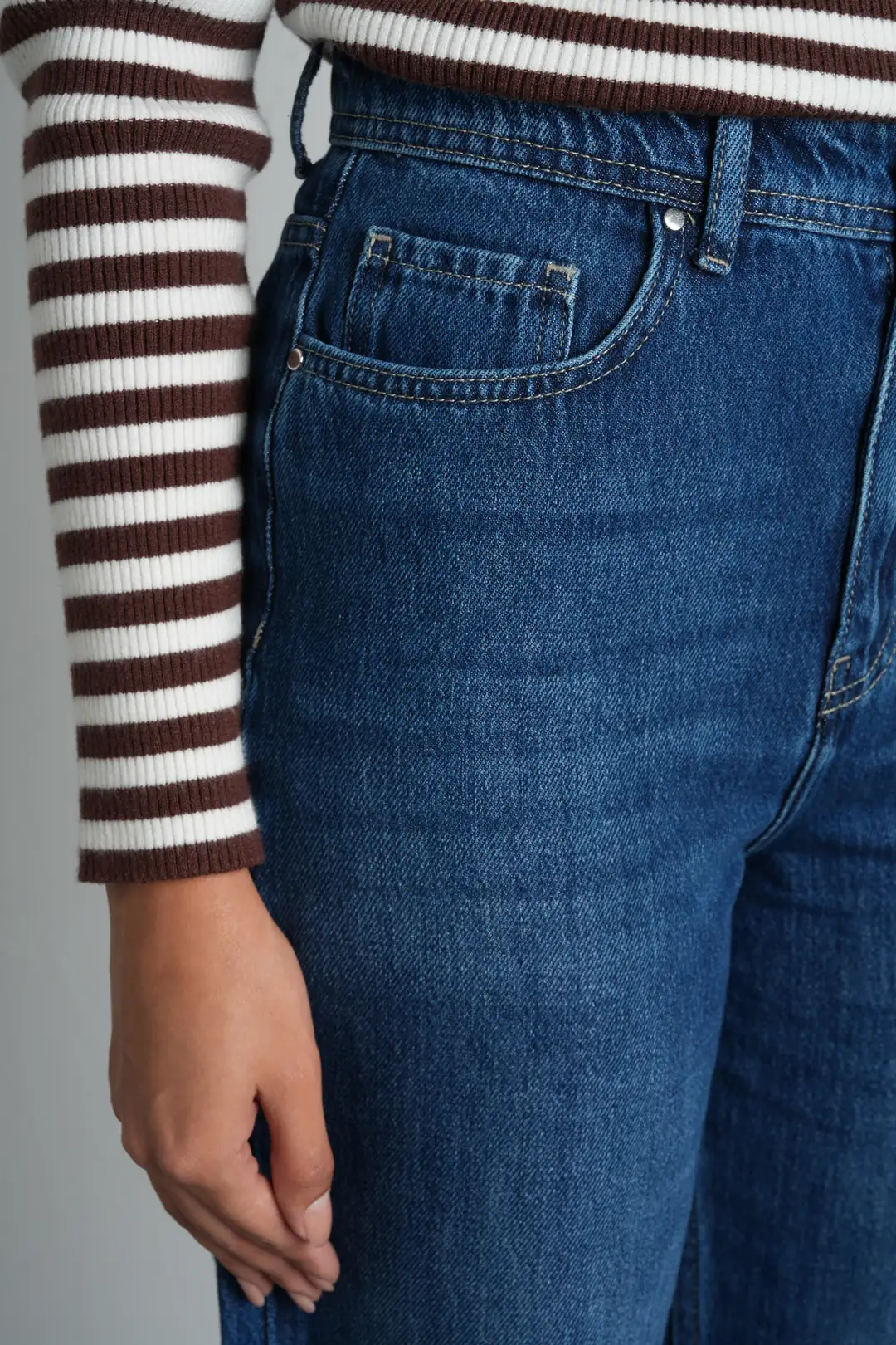 Mavi Wide Leg Yüksek Bel Pamuklu Kadın Jean Pantolon